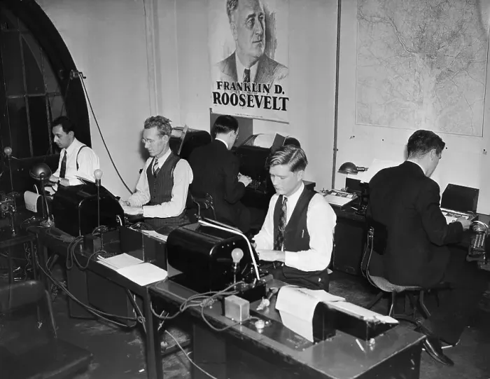 Framed Print : Teletype Operators in WPA Office Framed Print : Teletype Operators in WPA Office