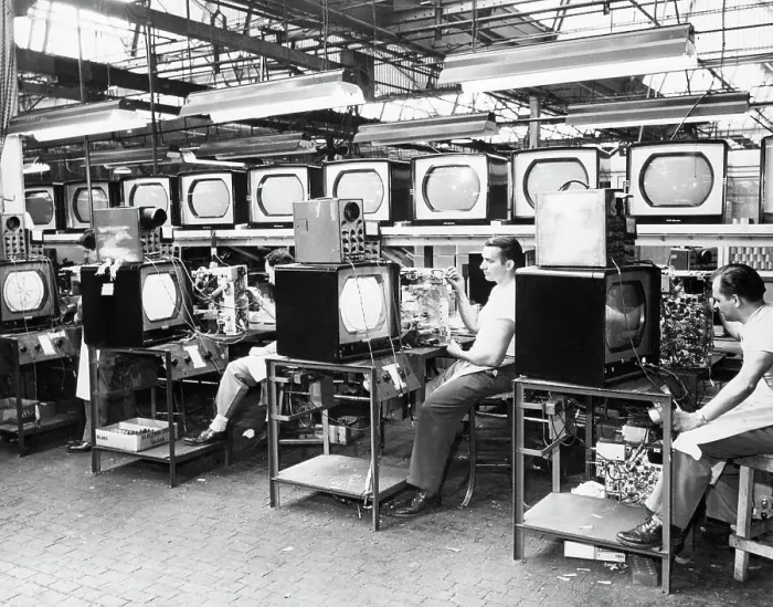 Framed Print : Television Receivers On Production Line Framed Print : Television Receivers On Production Line