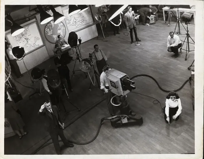 Framed Print : Television Set and Crew