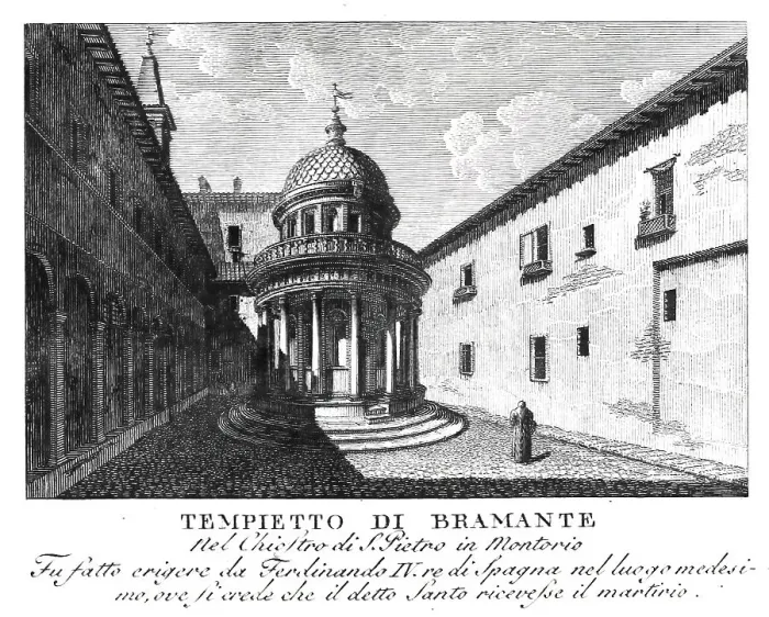 Framed Print : Tempietto di Bramante, little temple of Bramante, a small circular temple in a courtyard of the former monastery of San Pietro in Montorio in Rome, Italy, digitally restored reproduction from Vedute principali e piu interessanti di Roma by Giovanni Framed Print : Tempietto di Bramante, little temple of Bramante, a small circular temple in a courtyard of the former monastery of San Pietro in Montorio in Rome, Italy, digitally restored reproduction from Vedute principali e piu interessanti di Roma by Giovanni