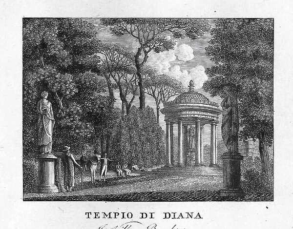 Tempio di diana, Temple of Diana, Rome, Italy, digitally restored reproduction from Vedute principali e piu interessanti di Roma by Giovanni Battista, 1799