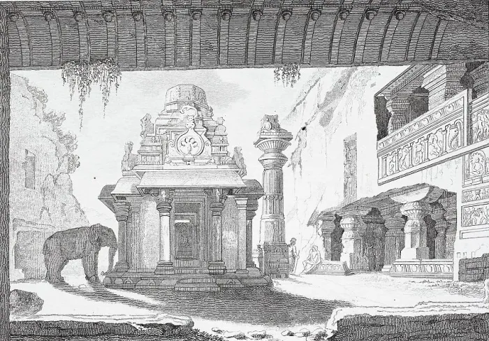 Framed Print : Temple of Ellora, Dumar Layna, India, Historic, digitally restored reproduction of a 19th century original
