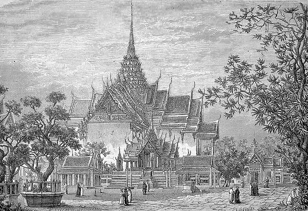The Temple with the Funerary Urns of the Kings of Siam, c. 1885, Thailand, Historic, digitally restored reproduction of an original 19th century painting, exact original date not known