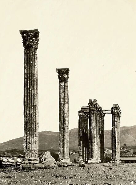 Temple of Jupiter, Athens, c. 1880, Greece, Historical, digitally restored reproduction from a 19th century original