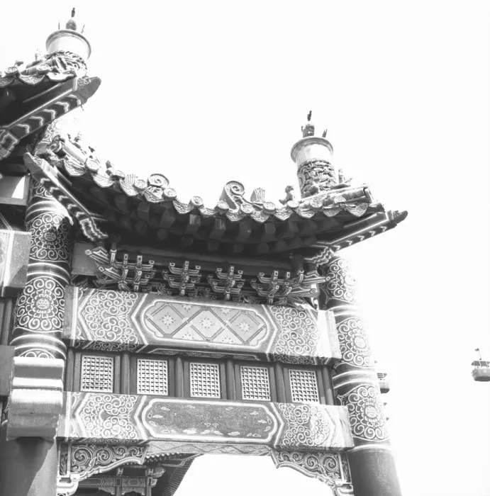 Framed Print : Temple pagoda, (B&W), low angle view Framed Print : Temple pagoda, (B&W), low angle view