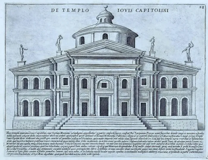 Framed Print : De Templo Iouis Capitolini, Depicting the Temple of Jupiter, it was originally inaugurated in 509 BC, 1767, Rome, Italy, digital reproduction of an 18th century original, original date unknown Framed Print : De Templo Iouis Capitolini, Depicting the Temple of Jupiter, it was originally inaugurated in 509 BC, 1767, Rome, Italy, digital reproduction of an 18th century original, original date unknown