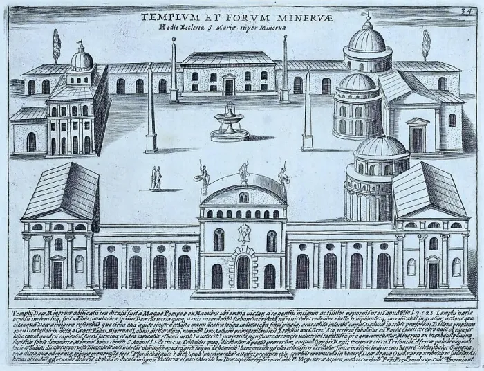 Framed Print : Templum Et Forum Minervae, Hodie Ecclessia S. Maria Super Minervae, Temple and Forum of Minerva, now the Church of S. Maria Sopra Minerva, historical Rome, Italy, 1625, Rome, digital reproduction of an 18th century original, original date unknown
