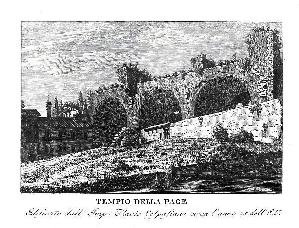 Templum Pacis, Temple of Peace, was a temple in ancient Rome, it stood on the Forum of Peace, Forum Pacis, Italy, digitally restored reproduction from Vedute principali e piu interessanti di Roma by Giovanni Battista, 1799