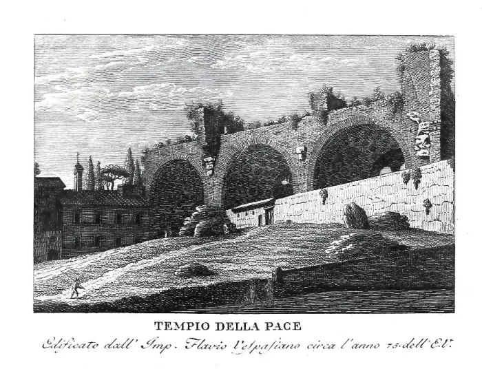 Framed Print : Templum Pacis, Temple of Peace, was a temple in ancient Rome, it stood on the Forum of Peace, Forum Pacis, Italy, digitally restored reproduction from Vedute principali e piu interessanti di Roma by Giovanni Battista, 1799 Framed Print : Templum Pacis, Temple of Peace, was a temple in ancient Rome, it stood on the Forum of Peace, Forum Pacis, Italy, digitally restored reproduction from Vedute principali e piu interessanti di Roma by Giovanni Battista, 1799