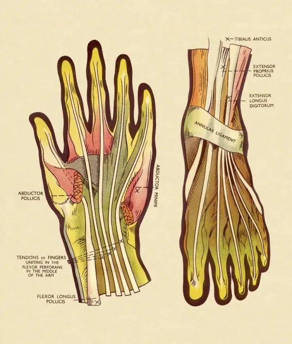 Framed Print : Tendons and Ligaments in Hand and Foot Framed Print : Tendons and Ligaments in Hand and Foot
