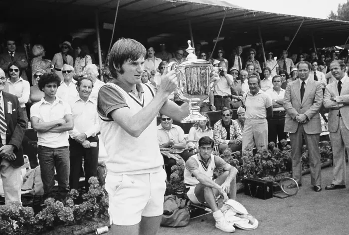 Framed Print : Tennis Champion Jimmy Connors Holds Trophy Framed Print : Tennis Champion Jimmy Connors Holds Trophy