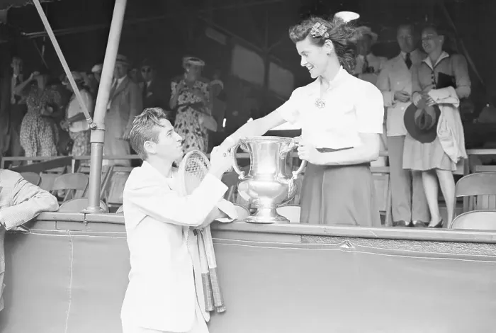 Framed Print : Tennis Champion Sarah Palfrey Cooke Congratulates Bobby Riggs Framed Print : Tennis Champion Sarah Palfrey Cooke Congratulates Bobby Riggs