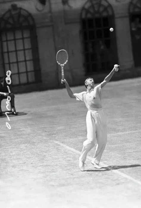 Framed Print : Tennis Player Don Budge Serving Tennis Ball Framed Print : Tennis Player Don Budge Serving Tennis Ball