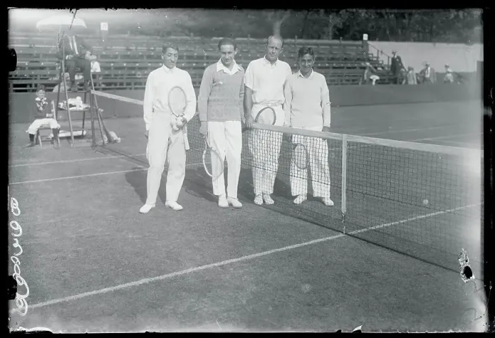 Framed Print : Tennis Players Posing Before Game Framed Print : Tennis Players Posing Before Game