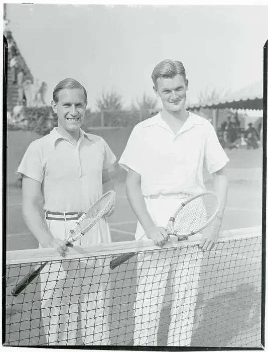 Framed Print : Tennis Players Posing at Net