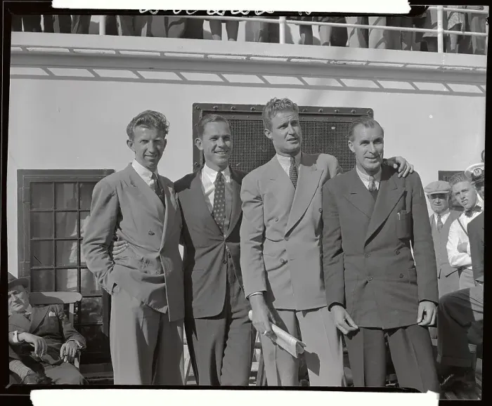 Framed Print : Tennis Players Standing on Ship Deck Framed Print : Tennis Players Standing on Ship Deck