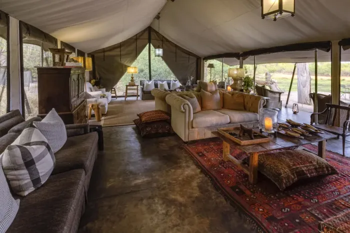 Framed Print : Tented lounge area of luxury Machaba Camp, Okavango Delta, Botswana Framed Print : Tented lounge area of luxury Machaba Camp, Okavango Delta, Botswana