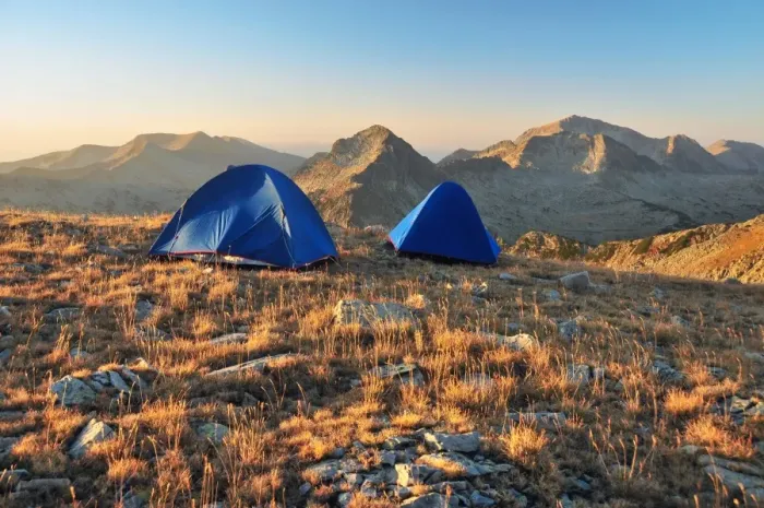 Framed Print : Two tents in a mountain at sunrise Framed Print : Two tents in a mountain at sunrise