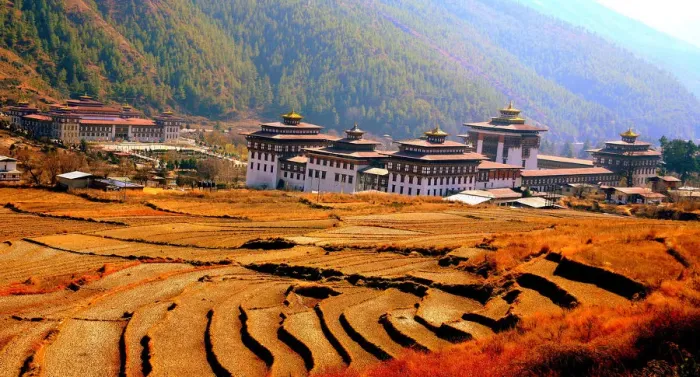 Framed Print : Terraced Fields and Government Buildings - Thimphu Framed Print : Terraced Fields and Government Buildings - Thimphu