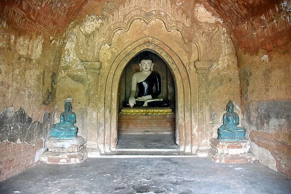 terracotta buddha statue Temple, Bagan, unesco ruins Myanmar. Asia