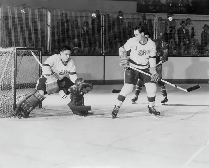 Framed Print : Terry Sawchuk Blocking a Shot Framed Print : Terry Sawchuk Blocking a Shot