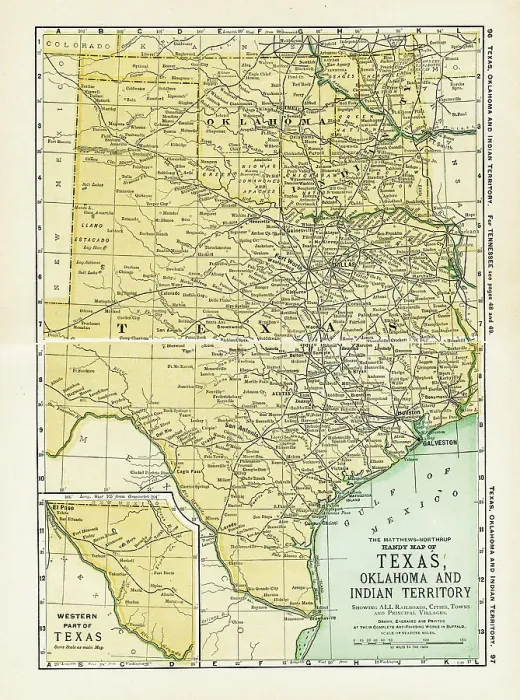 Framed Print : Texas and Oklahoma map 1898 Framed Print : Texas and Oklahoma map 1898