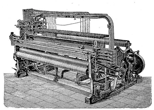 Textile industry, double change chair with dobby machine of the Saxon machine factory Chemnitz, Germany, digitally restored reproduction of an original from the 19th century