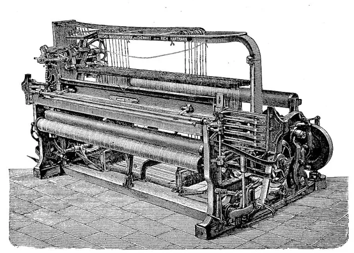 Framed Print : Textile industry, double change chair with dobby machine of the Saxon machine factory Chemnitz, Germany, digitally restored reproduction of an original from the 19th century Framed Print : Textile industry, double change chair with dobby machine of the Saxon machine factory Chemnitz, Germany, digitally restored reproduction of an original from the 19th century