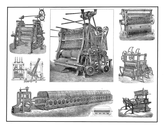 Framed Print : Textile industry, grinding machines Framed Print : Textile industry, grinding machines
