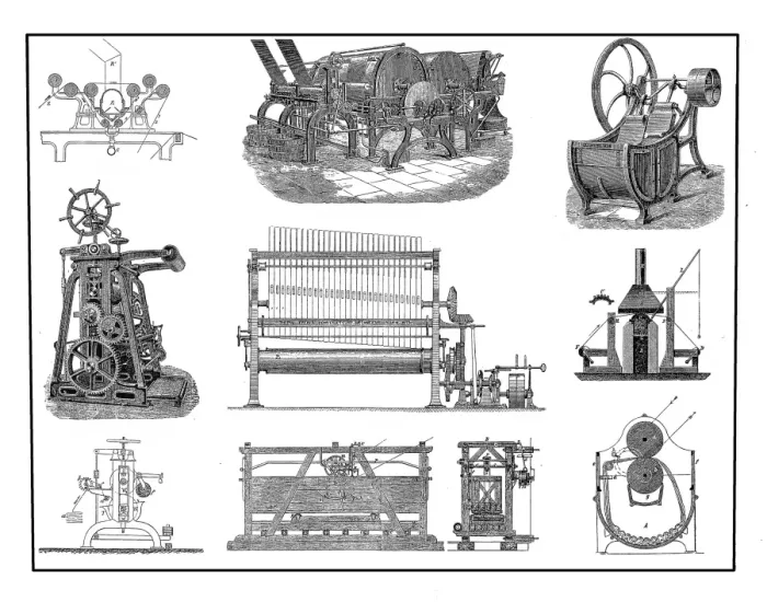 Framed Print : Textile industry, grinding machines Framed Print : Textile industry, grinding machines