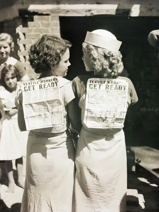 Framed Print : Textile Strikers with Signs on Backs Framed Print : Textile Strikers with Signs on Backs
