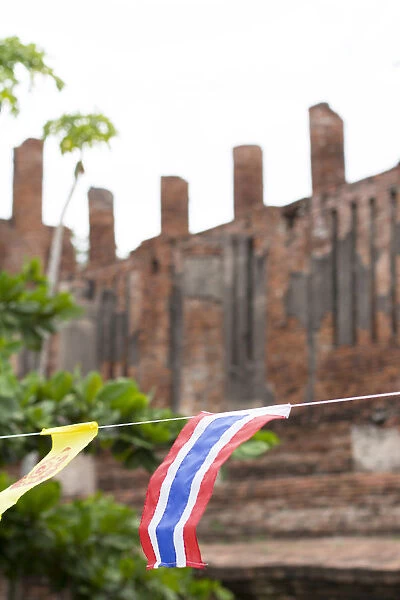 Thai flag. Wat Thammikarat. Ayutthaya. Thailand