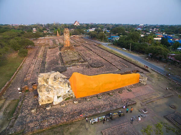 Thailand, Ayutthaya, lying Buddha statue at Wat Lokayasutharam