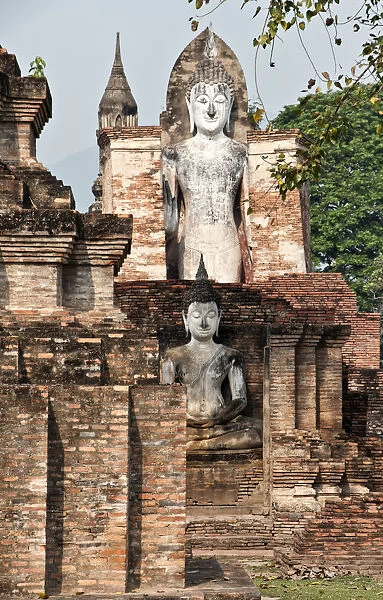 Thailand, Siam archaeological Park, Sukhothai, Wat Mahathat, View of Buddha statue