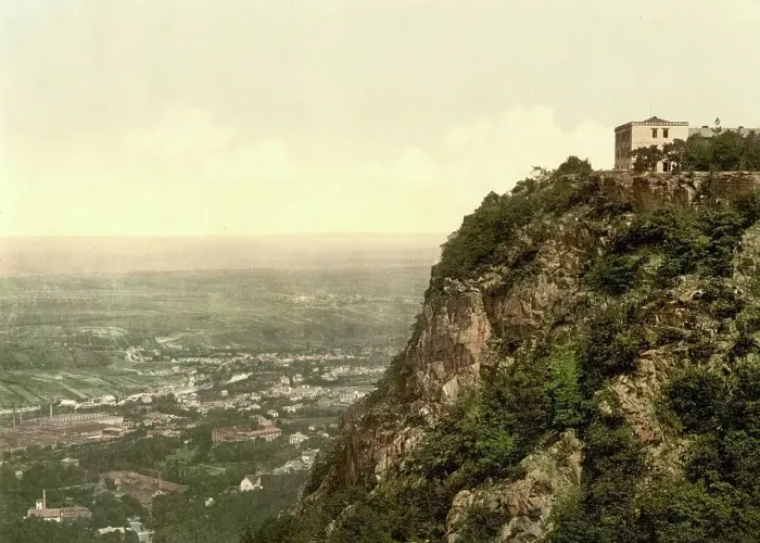 Framed Print : Thale and the Hexentanzplatz near Bodetal in the Harz Mountains, Saxony-Anhalt, Germany, Historic, Photochrome print from the 1890s Framed Print : Thale and the Hexentanzplatz near Bodetal in the Harz Mountains, Saxony-Anhalt, Germany, Historic, Photochrome print from the 1890s