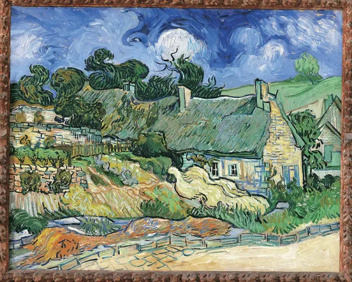 Framed Print : Thatched Cottages at Cordeville, by Vincent Van Gogh, 1890, 19th Century, oil on canvas, cm 72 x 91 Framed Print : Thatched Cottages at Cordeville, by Vincent Van Gogh, 1890, 19th Century, oil on canvas, cm 72 x 91
