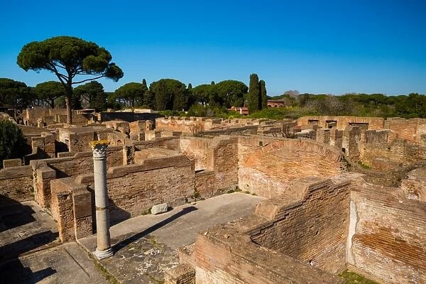 TheA viewpoint over the ruins of the Ancient Roman harbour city of Ostia Antica in Rome, Italy