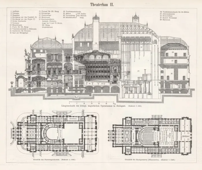 Framed Print : Theater building engraving 1895