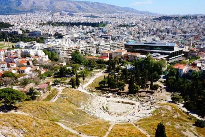 Framed Print : Theatre of Dionysus and Acropolis Museum, Athens, Greece Framed Print : Theatre of Dionysus and Acropolis Museum, Athens, Greece