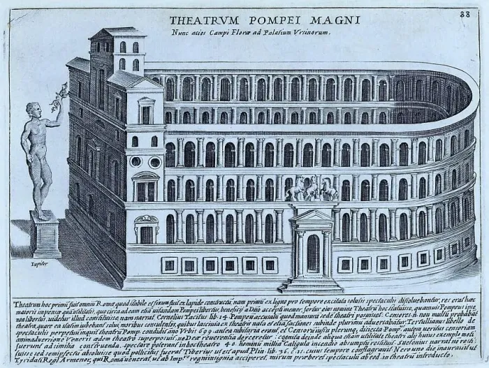 Framed Print : The Theatre of Pompey was the first permanent stone theatre in Rome. It was built by Pompeius on the Campus Martius, historical Rome, Italy, digital reproduction of an original 17th-century design, original date unknown Framed Print : The Theatre of Pompey was the first permanent stone theatre in Rome. It was built by Pompeius on the Campus Martius, historical Rome, Italy, digital reproduction of an original 17th-century design, original date unknown
