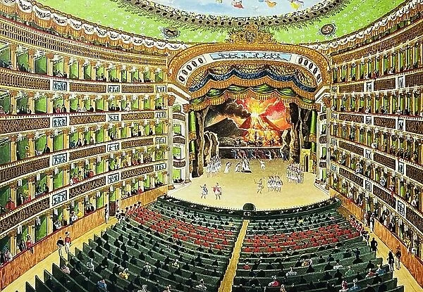 Theatre San Carlo indoors (Royal Theatre of Saint Charles), stage view