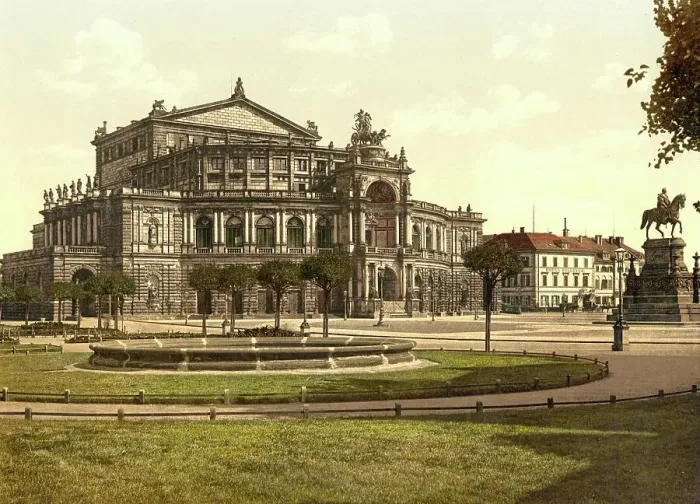 Framed Print : The theatre, Semperoper, in the old town of Dresden, Saxony, Germany, Historic, digitally restored reproduction of a photochrome print from the 1890s Framed Print : The theatre, Semperoper, in the old town of Dresden, Saxony, Germany, Historic, digitally restored reproduction of a photochrome print from the 1890s