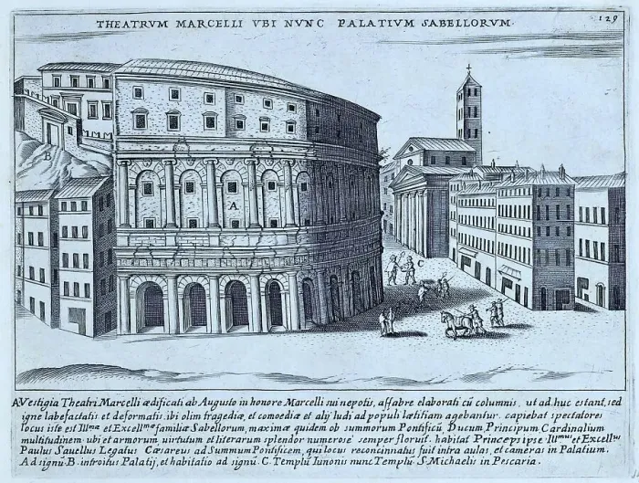 Framed Print : Theatrum Marcelli ubi nunc Palatium Sabellorem, The theatre of Marcellus was begun in 44 BC by Julius Caesar, who wanted to build a larger and more magnificent theatre than that of the recently defeated Pompey, historical Rome, Italy Framed Print : Theatrum Marcelli ubi nunc Palatium Sabellorem, The theatre of Marcellus was begun in 44 BC by Julius Caesar, who wanted to build a larger and more magnificent theatre than that of the recently defeated Pompey, historical Rome, Italy