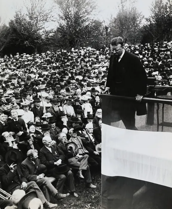 Framed Print : Theodore Roosevelt on Podium During Campaign Event