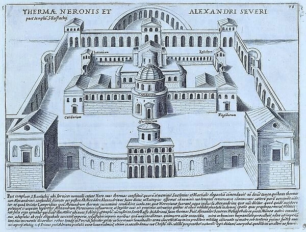 Thermae Neronis Et Alexandri Severi, the Baths of Nero and Severus Alexander, later the Church of St. Eustace. The Baths of Nero were built by Nero in 64 AD near the Pantheon, historical Rome, Italy, 1625, Rome