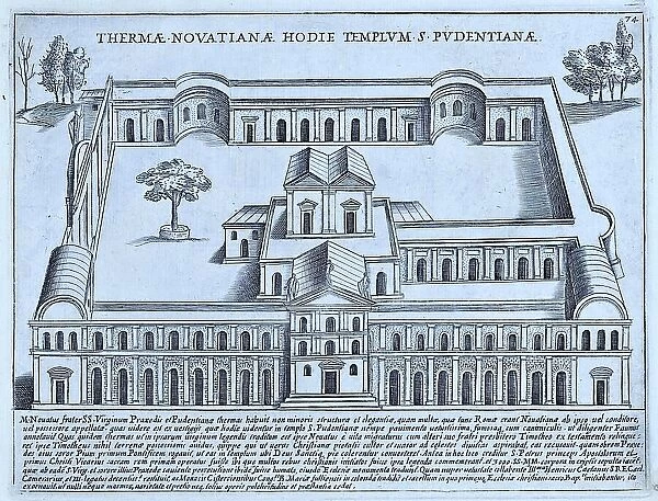 Thermae Novatianae Hodie Templum S. Pudentianae, the Novatian Baths, today the Church of Saint Pudentiana. The Novatian Baths were also known as the Timotene Baths and belonged to the house of the Pudens family, historical Rome, Italy, 1625, Rome