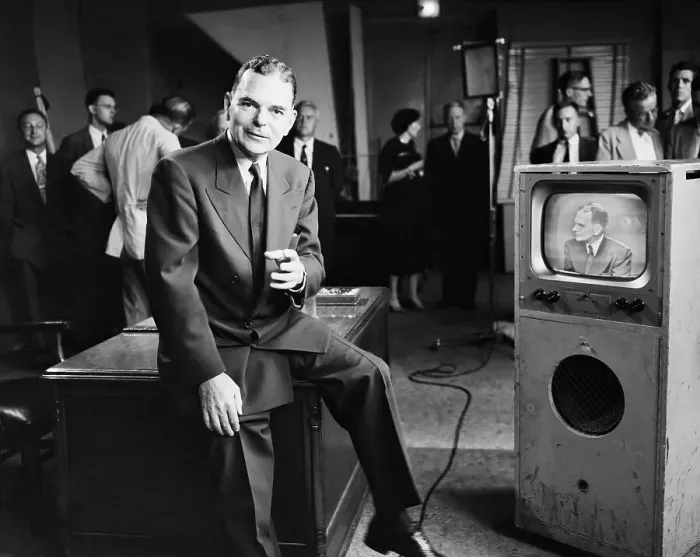 Framed Print : Thomas E. Dewey Sitting Next to Early Television Set Framed Print : Thomas E. Dewey Sitting Next to Early Television Set