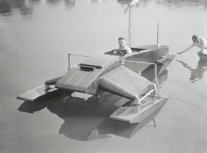 Framed Print : Thomas E. Lake on Waters with His Invention Framed Print : Thomas E. Lake on Waters with His Invention