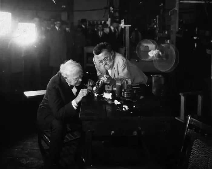 Framed Print : Thomas Edison and Charles Steinmetz at Table Framed Print : Thomas Edison and Charles Steinmetz at Table