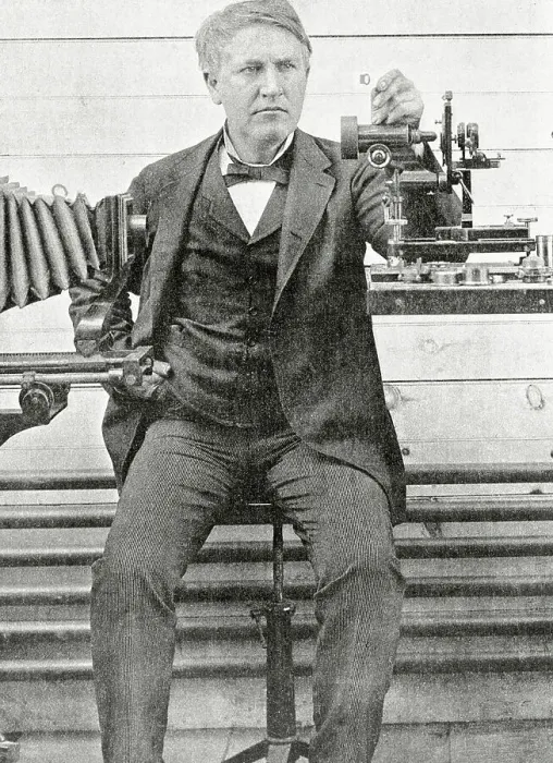Framed Print : Thomas Edison with Early Camera Device